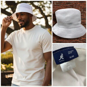 Vintage Kangol Bucket Hat Cap Sz L White Tropic Player Hip Hop Knit Woven 6371BC